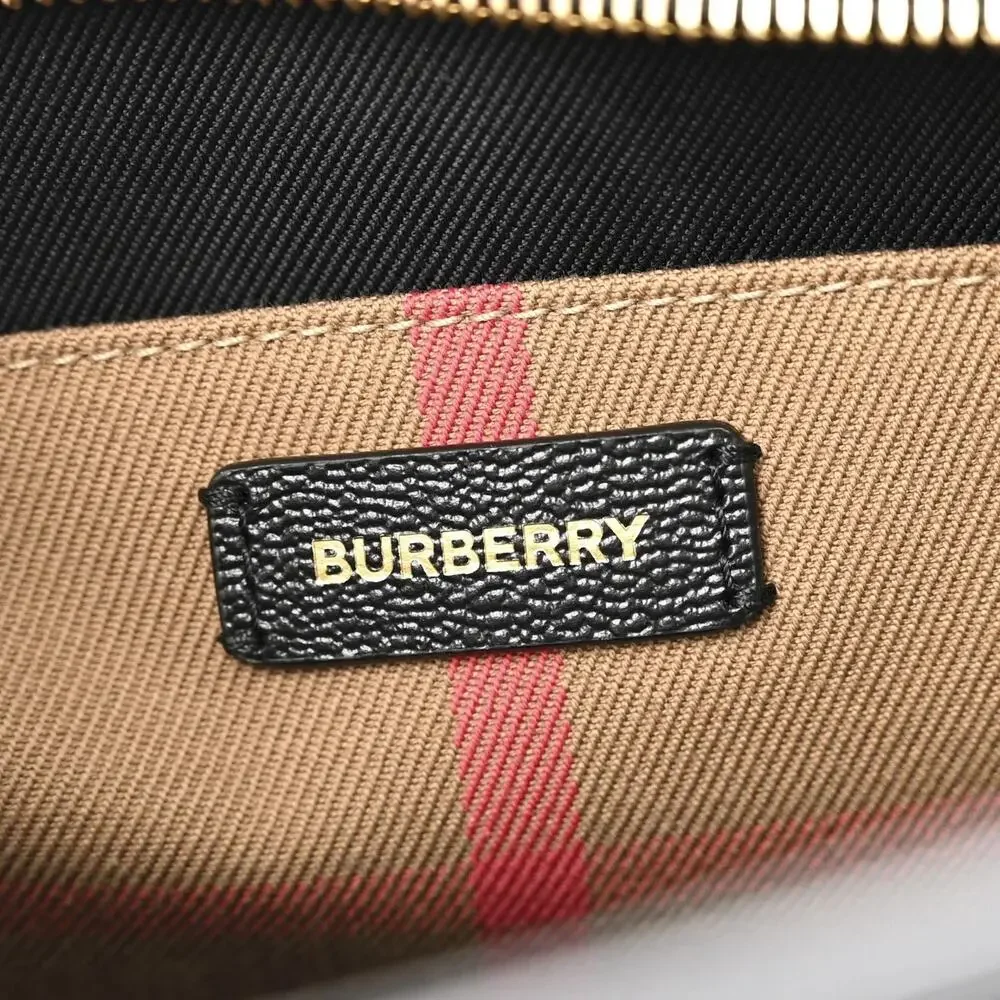 NWT BURBERRY BANWELL BLACK LEATHER CHECK CANVAS HOULDER TOTE BAG $ 1950 - Picture 10 of 13